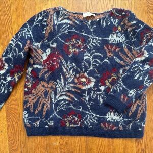 Sezane Navy and Red Floral Sweater